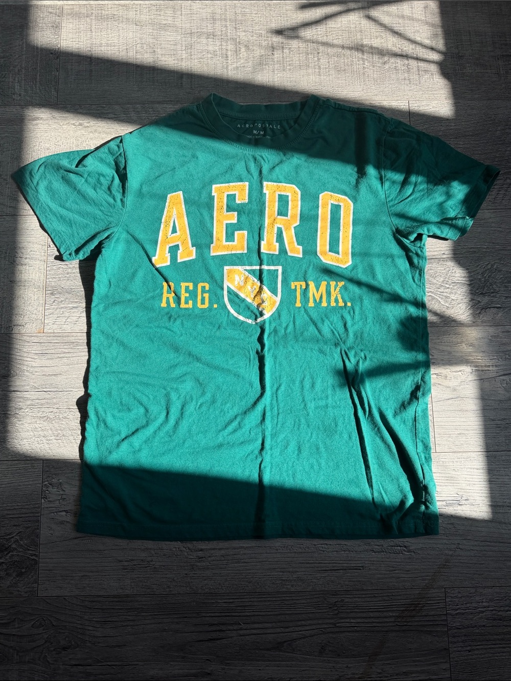 Aeropostale Teal Tee with Yellow Crest Lettering